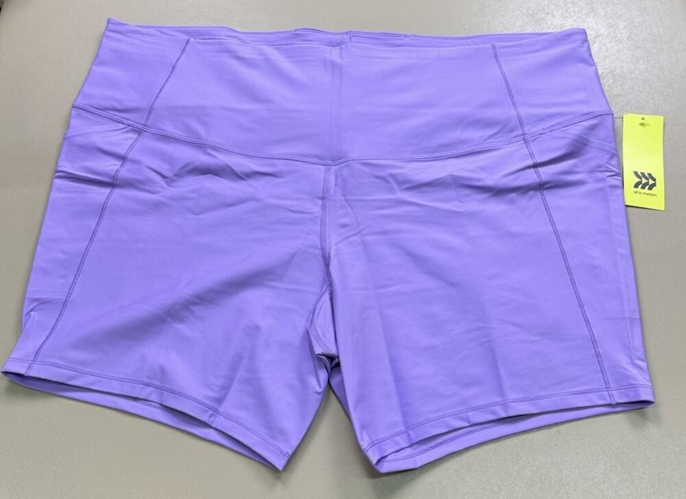 All In Motion Biker Shorts 4X Purple High Rise Athletic Compression NWT